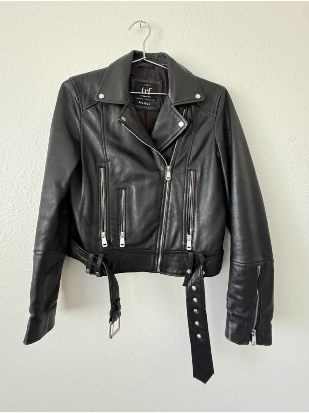 ZARA Black Leather Moto Jacket SZ M